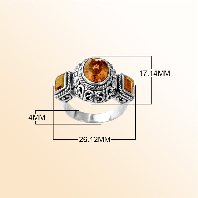 Sterling Silver beautiful ring with Citrine Quartz handcrafted in Bali, Indonesia with intricate filigree design