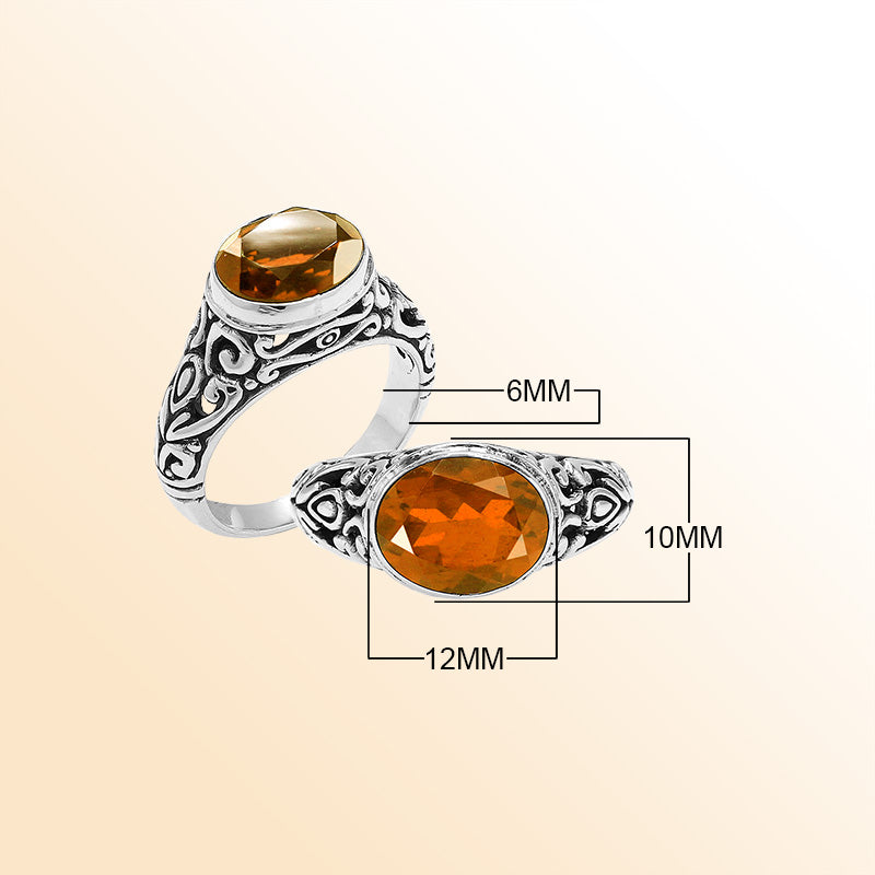 Sterling Silver beautiful ring with Citrine Quartz handcrafted in Bali, Indonesia with ornate silver detailing