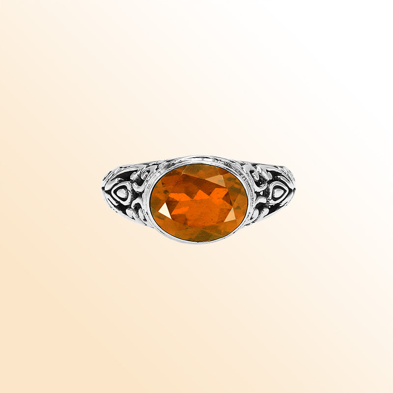 Sterling Silver beautiful ring with Citrine Quartz handcrafted in Bali, Indonesia with ornate silver detailing