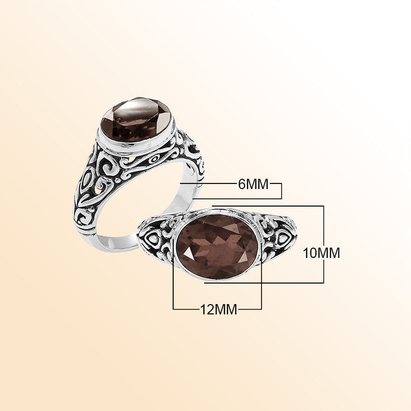 Sterling Silver beautiful ring with Smoky Quartz handcrafted in Bali, Indonesia with ornate Balinese design