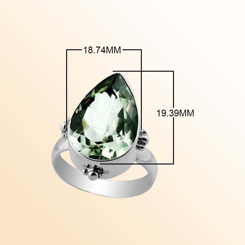 Sterling Silver beautiful ring with Green Amethyst Quartz handcrafted in Bali, Indonesia with pear-cut and polished finish