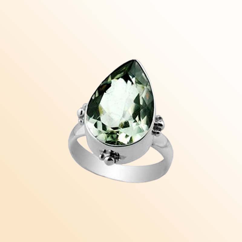 Sterling Silver beautiful ring with Green Amethyst Quartz handcrafted in Bali, Indonesia with pear-cut and polished finish