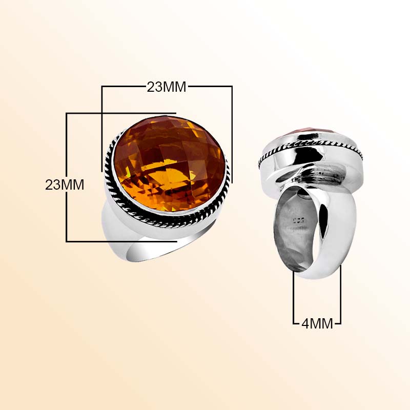 Sterling Silver beautiful ring with Citrine Quartz handcrafted in Bali, Indonesia with twisted silver border and polished finish