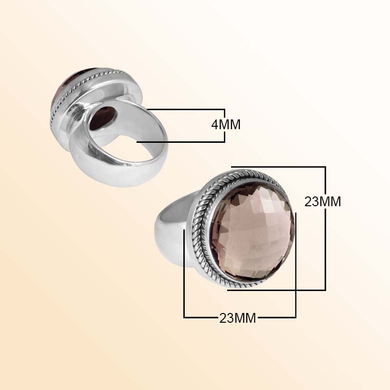 Sterling Silver beautiful ring with Smoky Quartz handcrafted in Bali, Indonesia with twisted silver border and polished finish