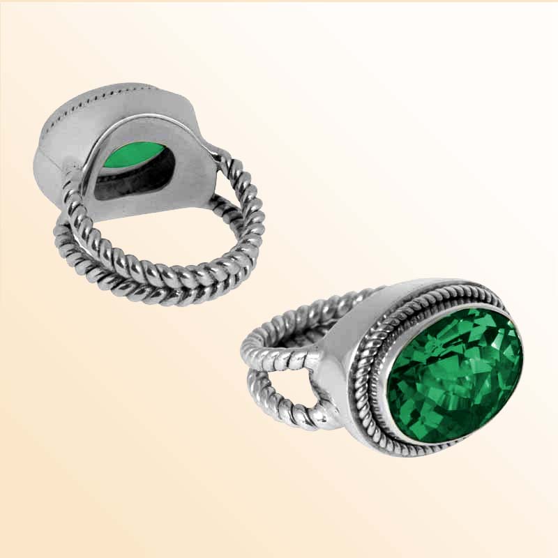 Sterling Silver beautiful ring with Green Quartz handcrafted in Bali, Indonesia with twisted silver band and polished finish