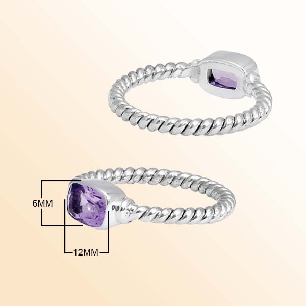 Sterling Silver beautiful ring with Amethyst Quartz handcrafted in Bali, Indonesia with twisted rope-style band
