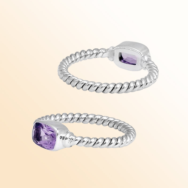 Sterling Silver beautiful ring with Amethyst Quartz handcrafted in Bali, Indonesia with twisted rope-style band