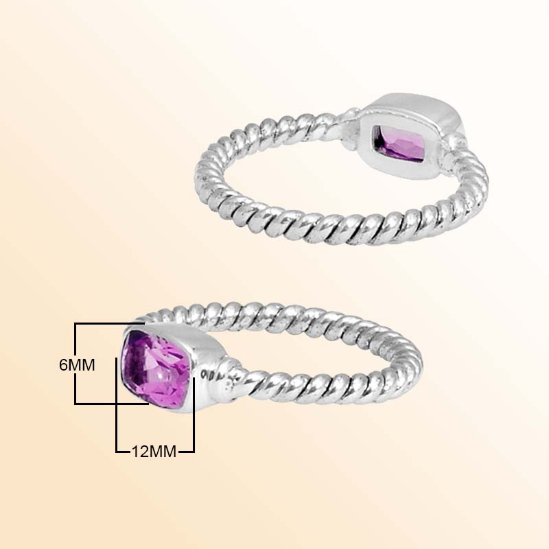 Sterling Silver Pink Quartz Cushion Rope Ring – Handcrafted In Bali With Twisted Silver Band