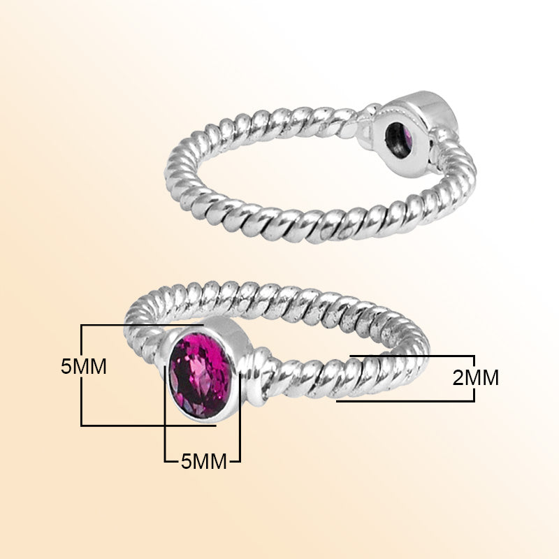 Sterling silver blossom rope ring with bezel-set Pink Quartz, handcrafted in Bali.