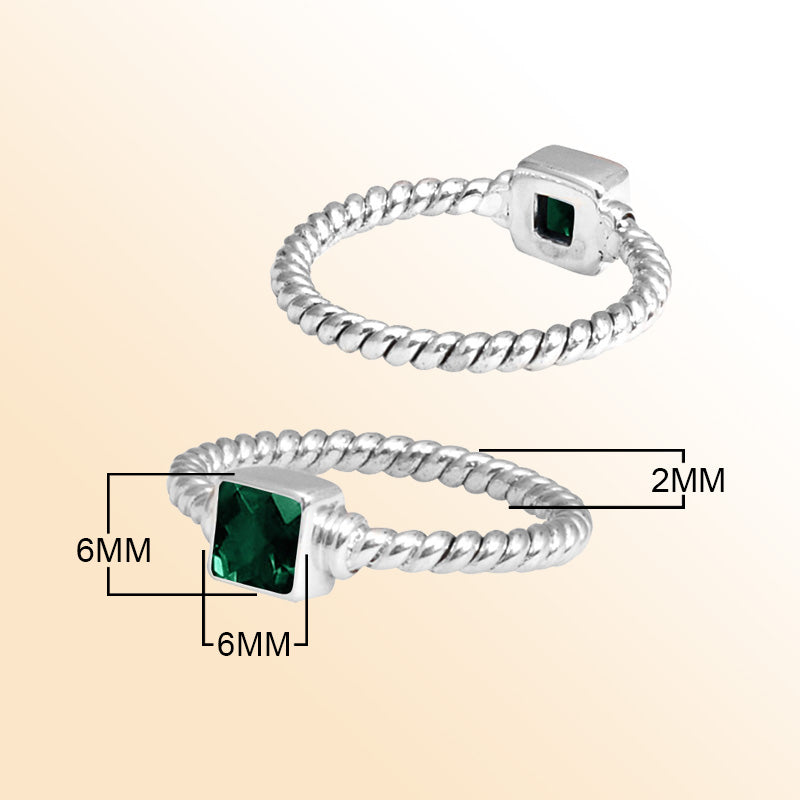 Sterling silver bloom rope ring with square Green Quartz, handcrafted in Bali.