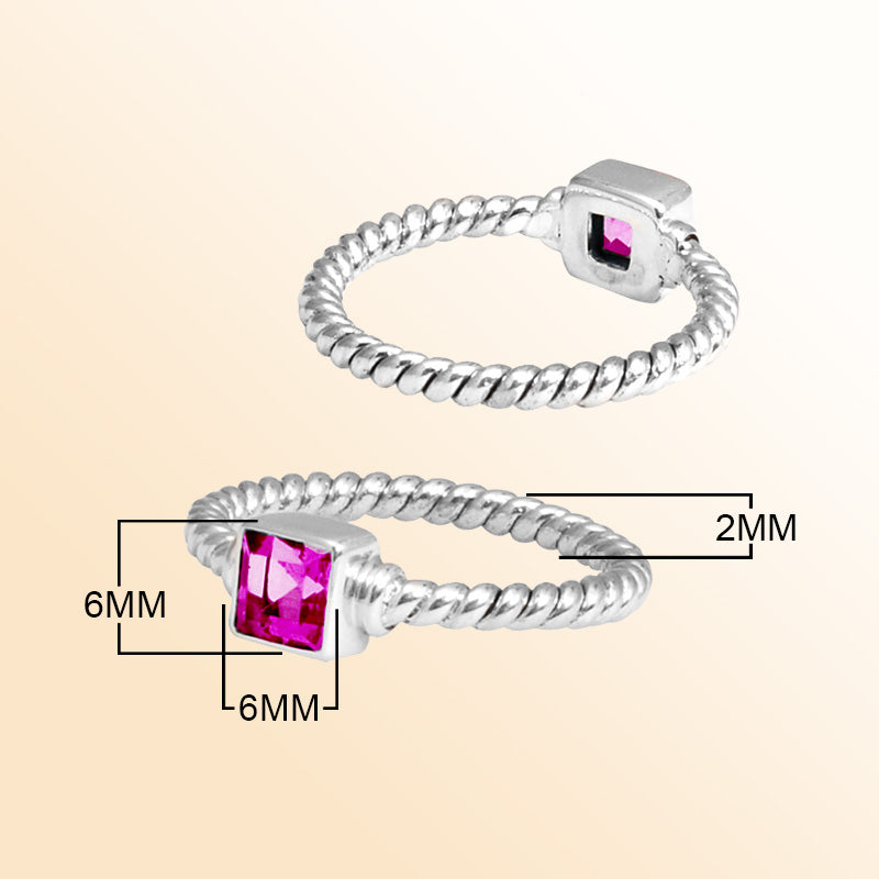 Sterling silver blossom rope ring with square Pink Quartz, handcrafted in Bali.