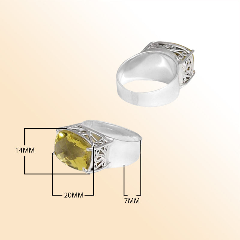 Sterling silver sunshine filigree ring with oval Lemon Quartz, handcrafted in Bali.