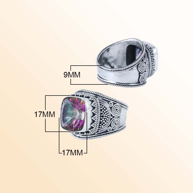 Sterling Silver Ring With Mystic  Quartz & Handcrafted Balinese Swirl Design