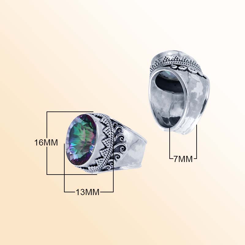 Sterling Silver Ring With Mystic Quartz And Balinese Bead Swirl Handcrafted Design