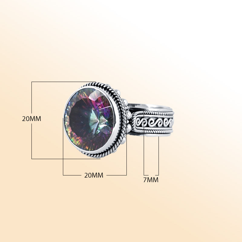 Sterling Silver Ring With Mystic Quartz And Balinese Rope Swirl Handcrafted Design