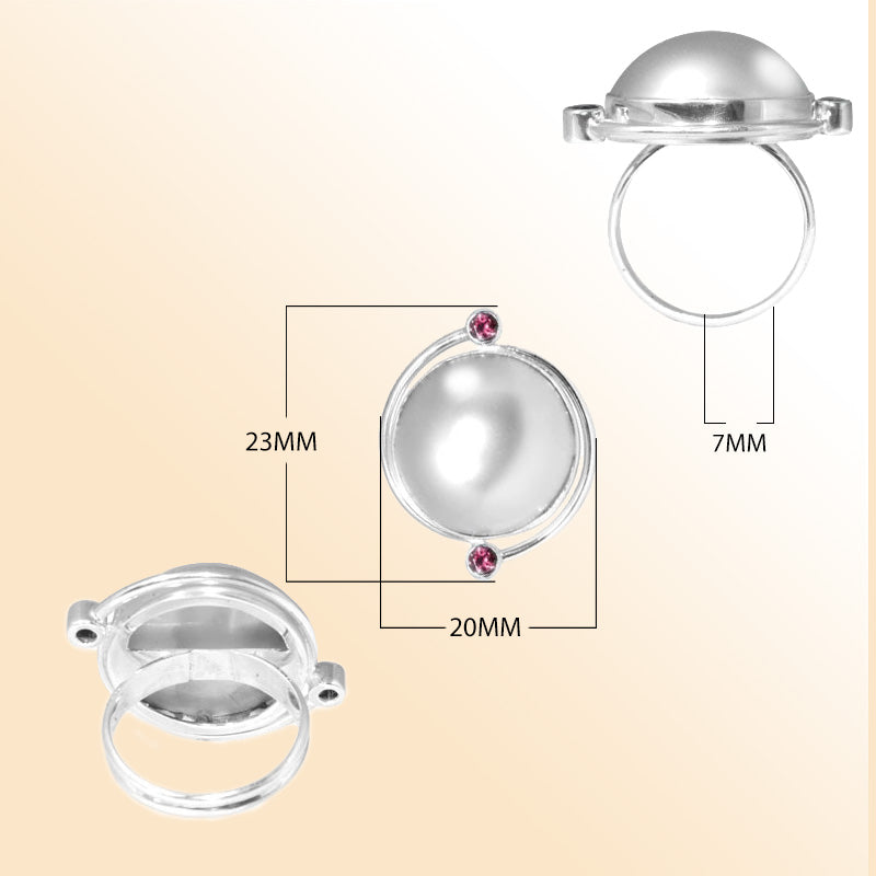 Sterling Silver Ring With Mabe Pearl And Garnet Quartz, Minimalist Design, Antique Oxidized Finish, Handcrafted In Bali