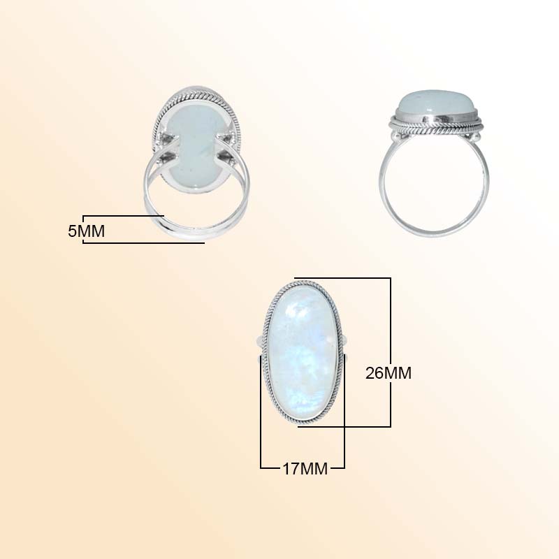Sterling Silver Ring With Rainbow Moonstone, Oval Rope Design, Antique Oxidized Finish, Handcrafted In Bali