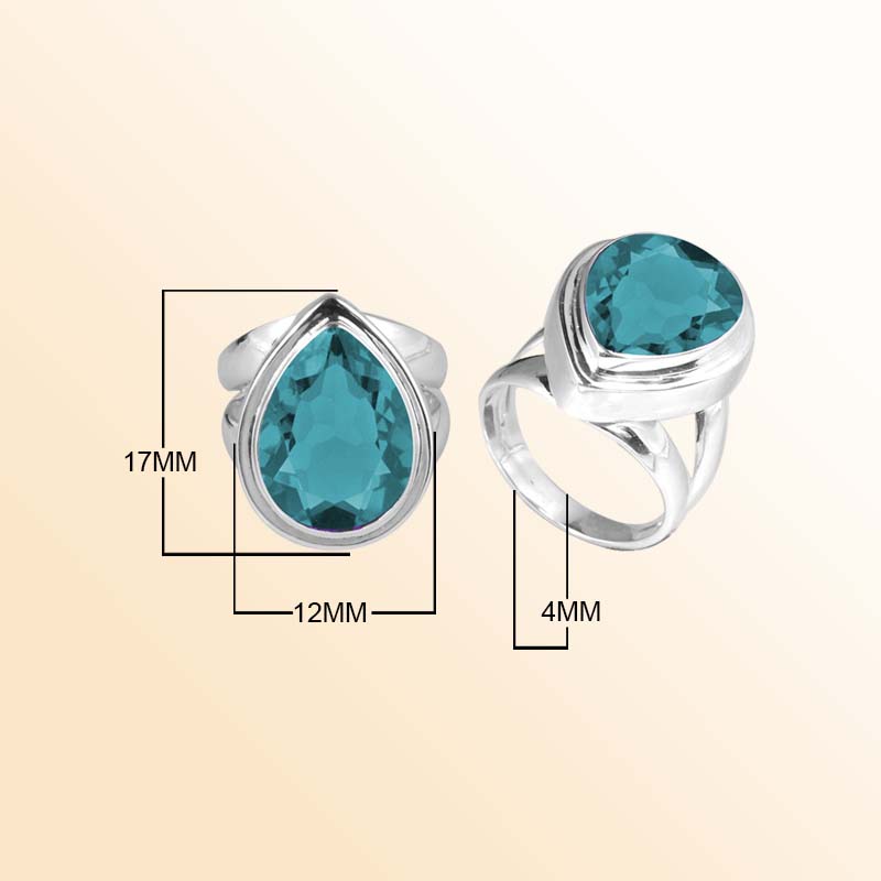 Sterling Silver Ring With Blue Topaz Quartz, Teardrop Bezel Design, Polished Finish, Handcrafted In Bali