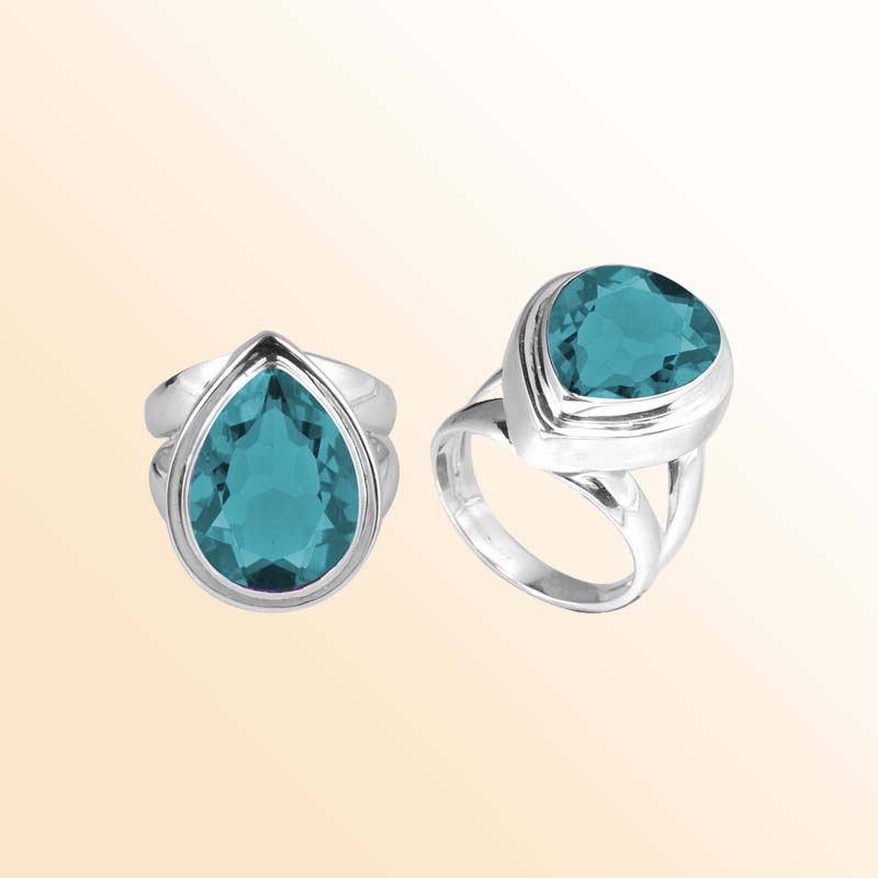 Sterling Silver Ring With Blue Topaz Quartz, Teardrop Bezel Design, Polished Finish, Handcrafted In Bali