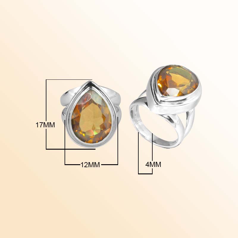 Sterling Silver Ring With Citrine Quartz, Teardrop Design, Smooth Polished Finish, Handcrafted In Bali