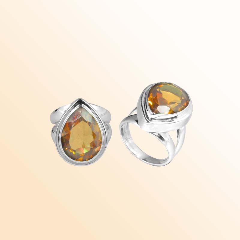 Sterling Silver Ring With Citrine Quartz, Teardrop Design, Smooth Polished Finish, Handcrafted In Bali