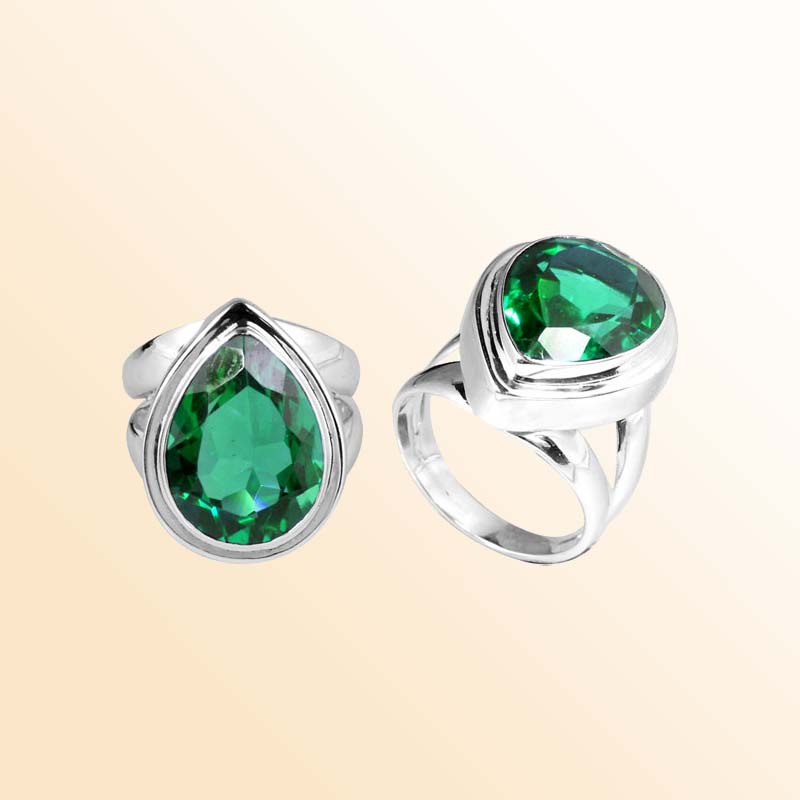 Sterling Silver Ring With Green Quartz, Teardrop Bezel Design, Smooth Polished Finish, Handcrafted In Bali