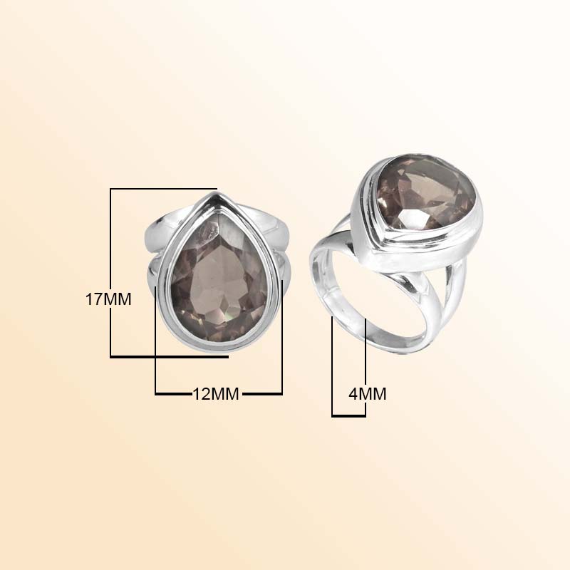 Sterling Silver Ring With Smoky Quartz, Teardrop Bezel Design, Smooth Polished Finish, Handcrafted In Bali