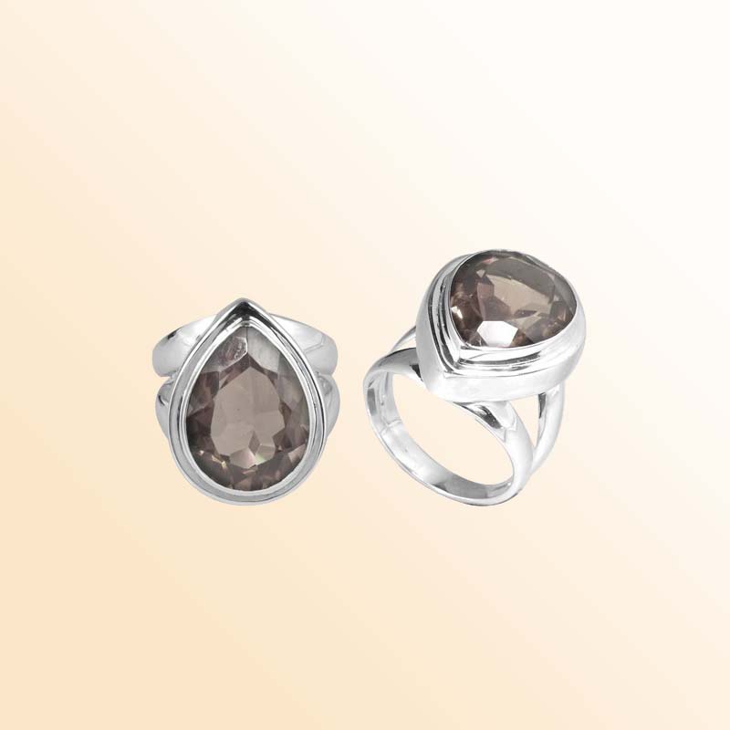 Sterling Silver Ring With Smoky Quartz, Teardrop Bezel Design, Smooth Polished Finish, Handcrafted In Bali