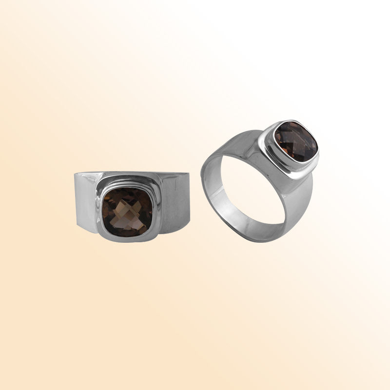Sterling Silver Smoky Quartz Midnight Glow Cushion Ring