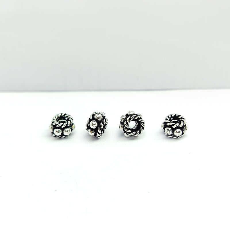 Silver Overlay Over Copper floral rope spacer charm, handcrafted in India for handmade jewelry designs.