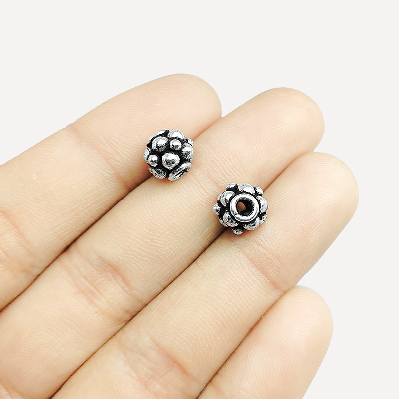 Silver Overlay Over Copper floral cluster spacer charm, handcrafted in India for handmade jewelry designs.