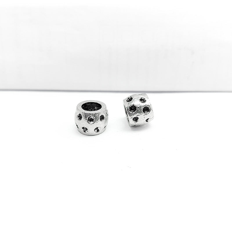 Silver Overlay Over Copper textured barrel spacer charm, handcrafted in India for handmade jewelry designs.