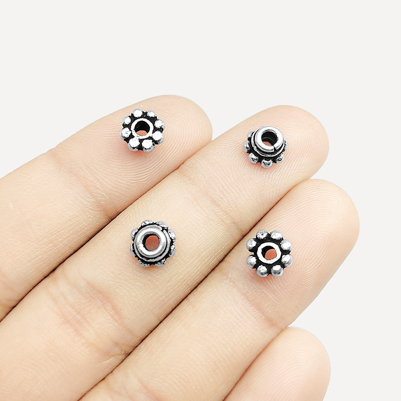 Silver Overlay Over Copper decorative layered floral spacer charm, handcrafted in India for handmade jewelry designs.