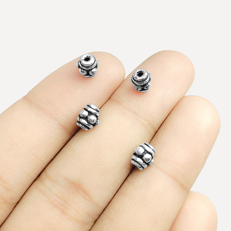 Silver Overlay Over Copper dome spacer bead handcrafted in India, raised dot detailing jewelry making component.
