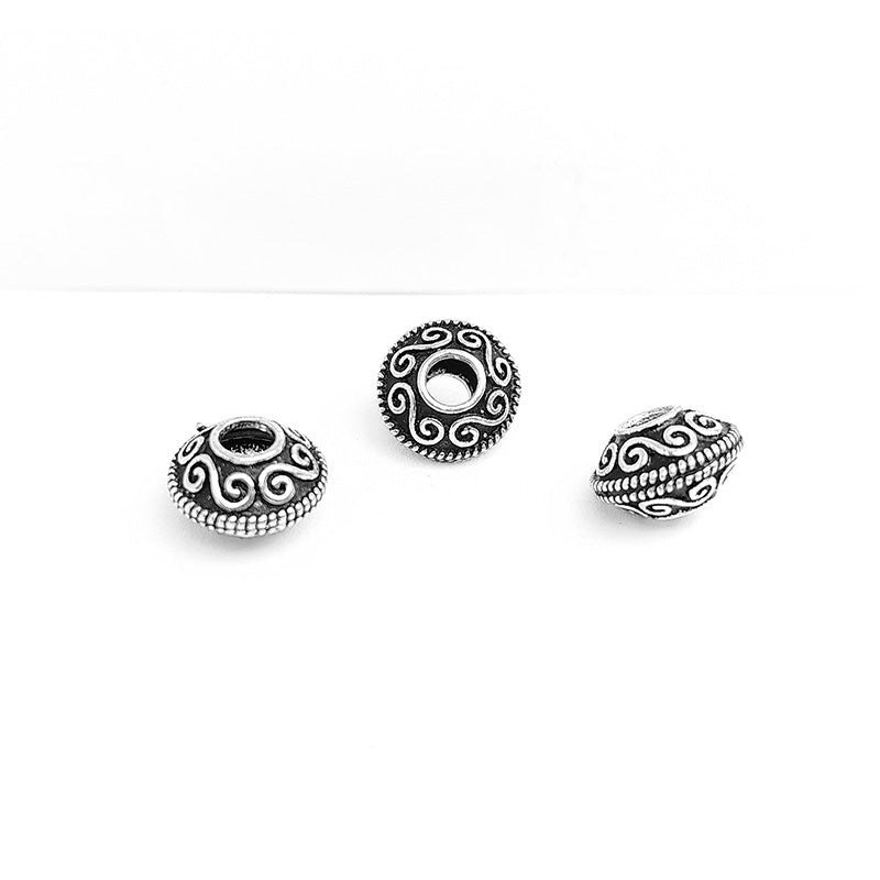 Silver Overlay Over Copper scroll dome spacer bead handcrafted in India, raised swirl detailing jewelry making component.