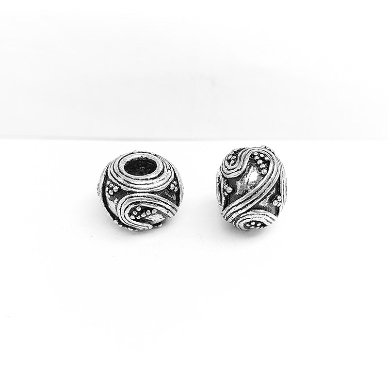 Silver Overlay Over Copper textured barrel spacer bead handcrafted in India, decorative metallic finish jewelry making component.