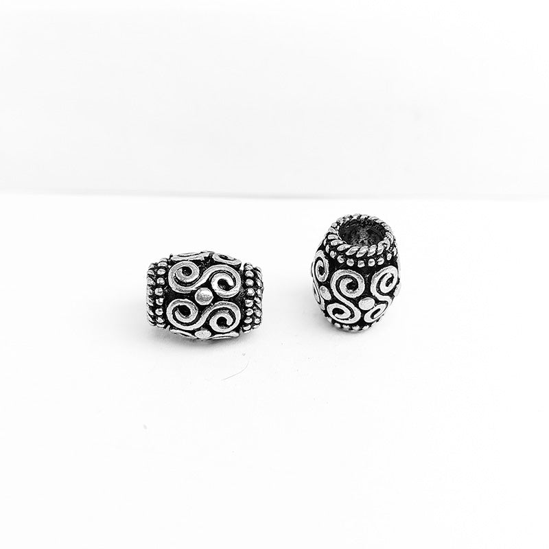 Silver Overlay Over Copper scroll rope barrel spacer bead handcrafted in India, decorative metallic finish jewelry making component.
