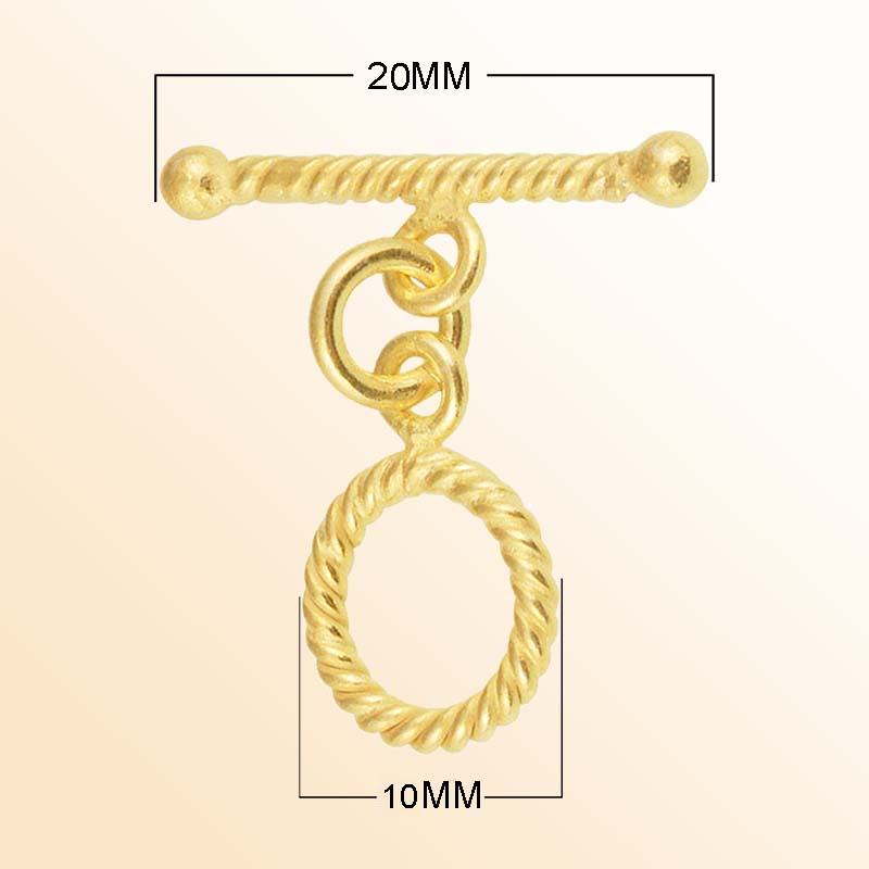 Handmade 18K gold overlay toggle clasp with polished rope-style ring and twisted bar, crafted in India for bracelets and necklaces