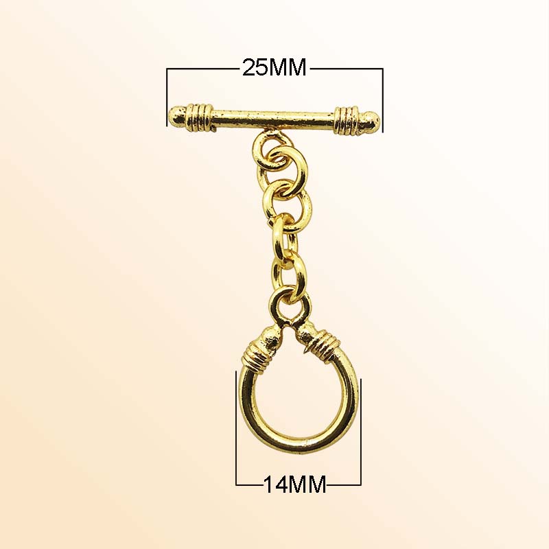 Handmade 18K gold overlay toggle clasp with polished decorative loop and elongated bar, crafted in India for bracelets and necklaces