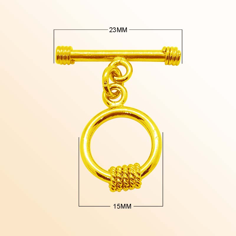 Handmade 18K gold overlay toggle clasp with polished round ring and rope wrap detail, crafted in India for bracelets and necklaces