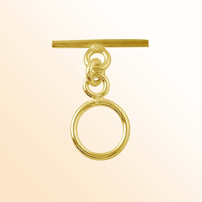 Handmade 18K gold overlay toggle clasp with polished round ring and flat bar, crafted in India for bracelets and necklaces