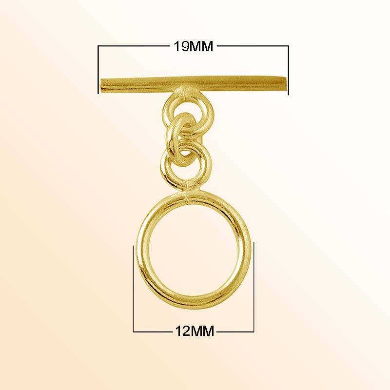 Handmade 18K gold overlay toggle clasp with polished round ring and flat bar, crafted in India for bracelets and necklaces