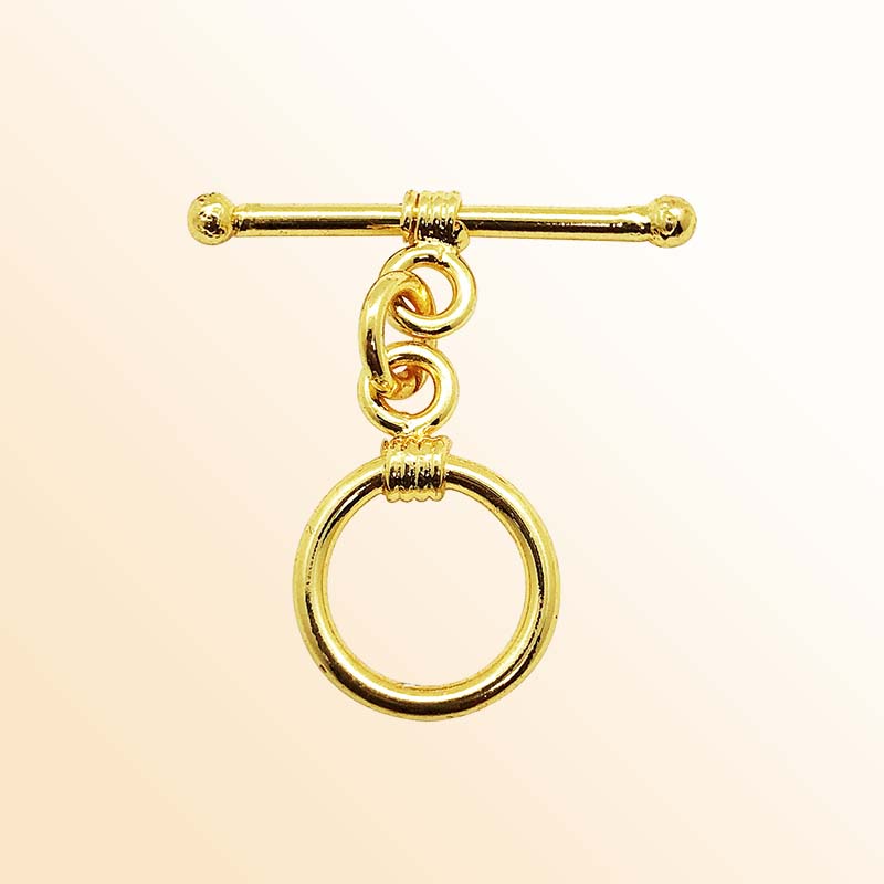 Handmade 18K gold overlay toggle clasp with polished smooth ring and wrapped bar, crafted in India for bracelets and necklaces