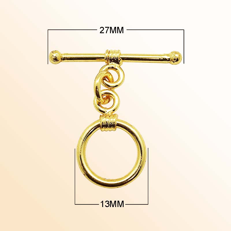 Handmade 18K gold overlay toggle clasp with polished smooth ring and wrapped bar, crafted in India for bracelets and necklaces
