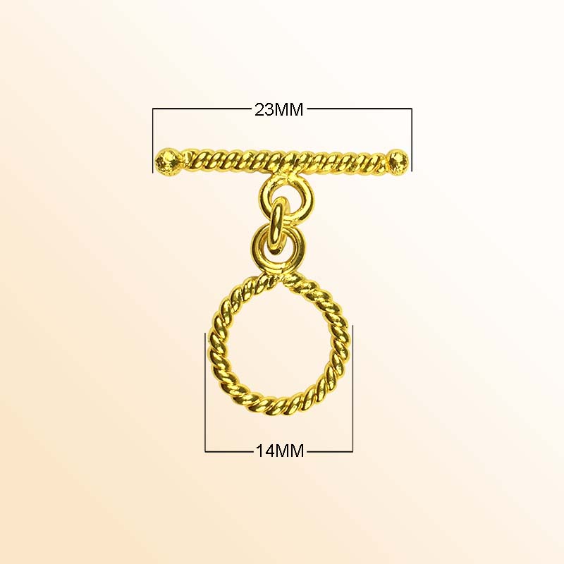 Handmade 18K gold overlay toggle clasp with polished rope-style ring and twisted bar, crafted in India for bracelets and necklaces