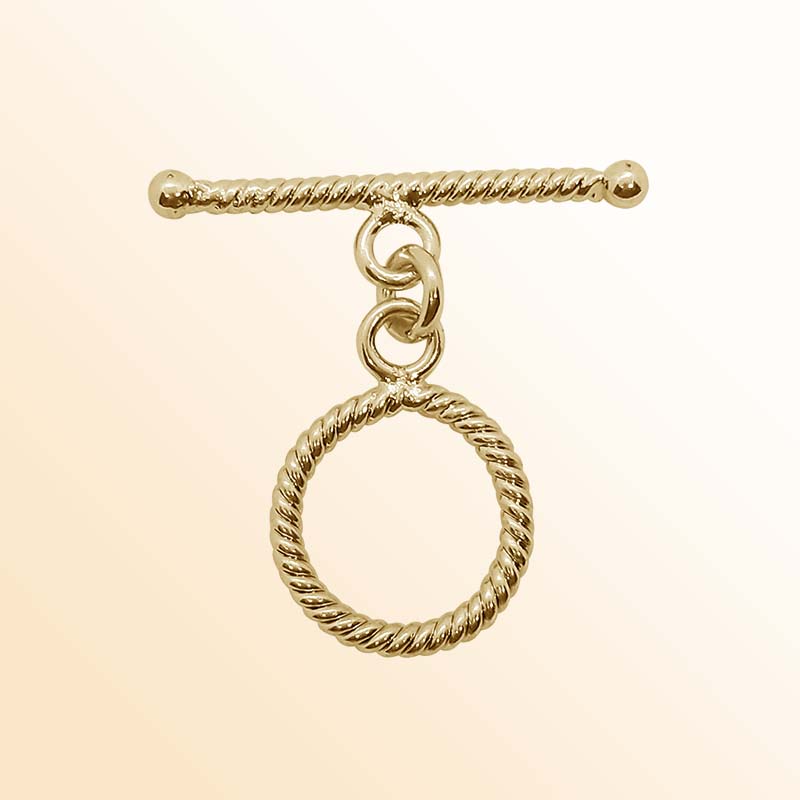 Handmade 18K gold plated rope toggle clasp with polished finish, crafted in India for bracelets and necklaces