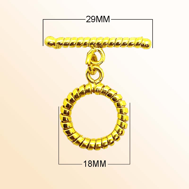 Handmade 18K gold plated grooved toggle clasp with polished finish, crafted in India for bracelets and necklaces