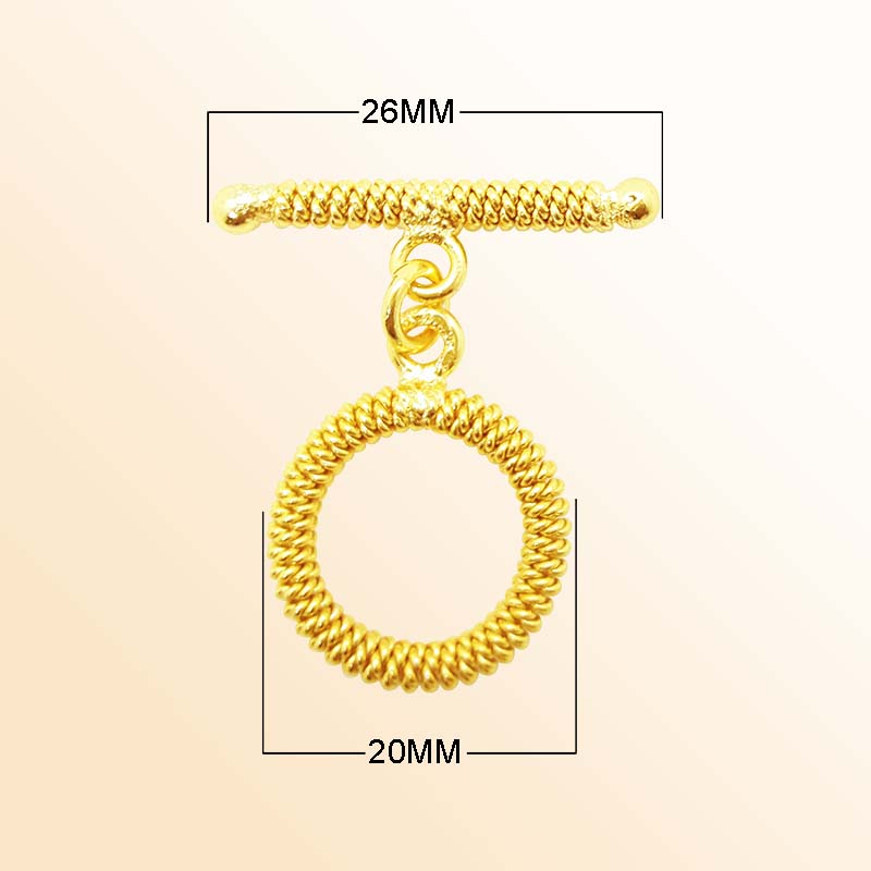 Handmade 18K gold plated rope-style toggle clasp with polished finish, crafted in India for bracelets and necklaces