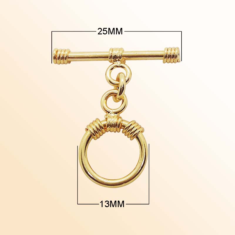 Stylish 18K gold overlay wire-wrapped toggle clasp with round ring and bar design, handcrafted in India, perfect for bracelets and necklaces.