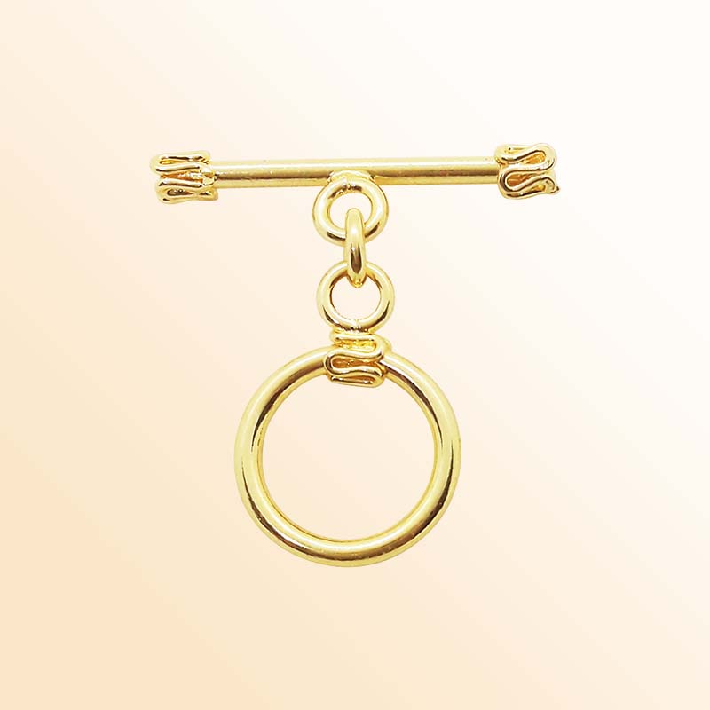 Classic 18K Gold Overlay Toggle Clasp with polished ring and decorative bar, handcrafted in India for retail jewelry use